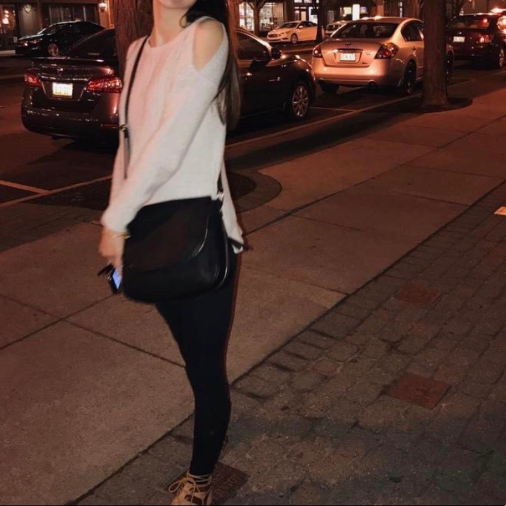 Tan “Cold Shoulder” sweater